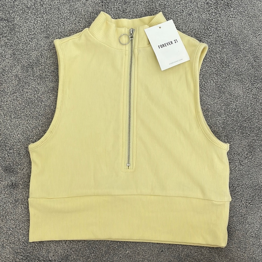 Half-Zip Mock Neck Crop Top Light Yellow